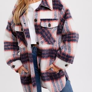 Brushed Plaid Coat